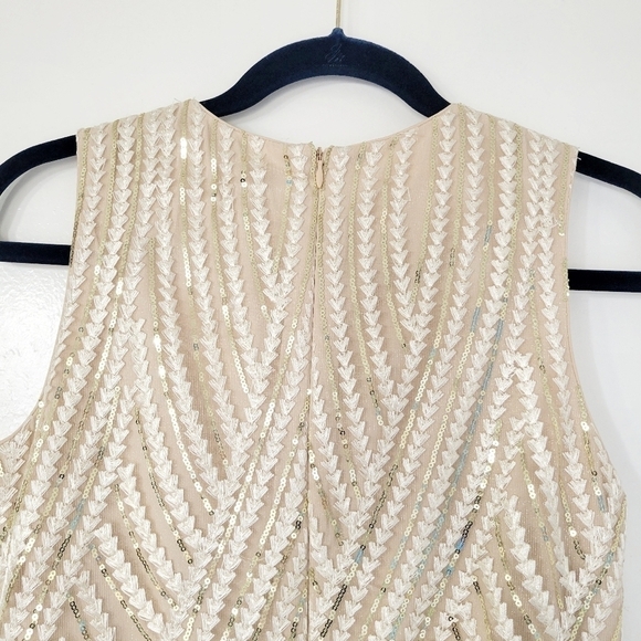 Belle Badgley Mischka Phoebe Gold Sequins Mini Dress Size 2 - Picture 5 of 12